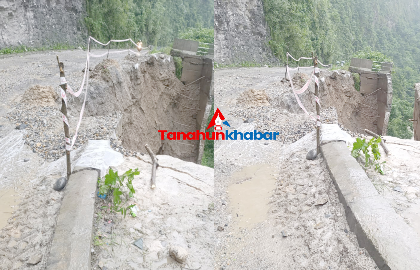 तनहुँको आँबुखैरेनीमा पृथ्वी राजमार्ग भासियो, सडक एकतर्फी