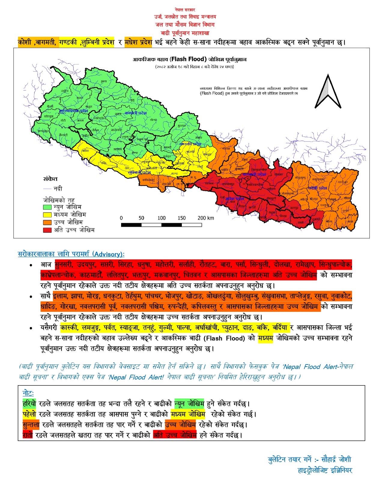 २० जिल्ला अति उच्च जोखिममा रहेपछि रेड अलर्ट जारी